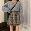 Flectit Fall Winter Plaid Wool Skirt Womens Plus Size Thick Woolen Glitter Tweed Mini Saia Feminina 230301
