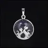 car dvr Pendant Necklaces Cute Crystal Double Cat Play Side Necklace Natural Stone Moon Couple Jewelry Gift Female Animal Drop Delivery Penda Dhcez
