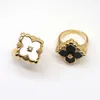 Cluster Rings Classic Circle Enamel Ring Enamel White Black Clover Rings for Women Gold Color Ring Female Wholesale Luxury Brand Jewelry G230228