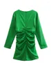 Casual jurken xikom zomer voor vrouwen 2023 satijn sexy bodycon jurk groen vintage mini met lange mouwen