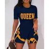 Women's Two Piece Pants Women Letter Print Split Hem Top Colorblock Shorts Set Summer Fashion Femme Oneck Two Pieces Outfits Streetwear Set 230301