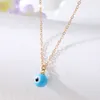 Color Painting Metal Evil Eyes Mini Ball Pendant Lucky Turkish Blue Eye Necklaces for Womens Jewelry