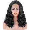 Women's wig front lace wig chemical fiber full head set wine red wavy short curly wigs 230301