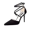 Dress 116985 Suede Pointed Shallow Women's Fashion Slim Heel Cross Tie Sexy Nightclub Single Shoes Women Pink Pumps 95cmL230301