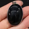 Pendant Necklaces Natural Stone Black Agate Round Egg Shape Handmade For Jewelry MakingDIY Necklace Earring Accessories Charm Gift 25x35mm