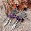 Decorative Figurines Gothic Dream Catcher Earrings Female Amethyst Beads Feather Leaf Pagan HANW88