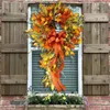 Decorative Flowers Orange Useful Autumn Leaf Artificial Bow Wreath Durable Door Garland Rustic For Yard