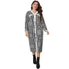 Plus size jurken 2023 dames kleding plaid op volle mouw larges grote plussize curve v-neck kleding casual herfst lente slijtage