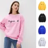 Kvinnors hoodies tröjor vinterbrev tryckning huvtröja långa ärmar tröja kvinnor o nackmärke hoody söt fleece lösa varma damer toppar kläder 230301