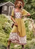 Party Dresses AYUALIN Vintage Short Sleeve Summer 2023 Bohemia Rayon Cotton Floral Print Long Dress Women Robe Beach Boho Vestidos