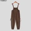 Men's Pants Handsome All match Rompers INCERUN Solid Schoolbag Buckle Leisure Overalls Jumpsuit Large Pocket Sleeveless S 5XL 230301