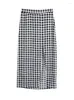 Skirts Womens 2023 Fashion Women Clothing Casual Black White Gingham Check Skirt High Waist Front Slit Sexy Pencil Midi