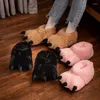 Тапочки зимние мультфильм женщины Viscose обувь милая розовая теплый домашний замшевый медвежь