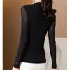 Women's T Shirts Arrivals 2023 Autumn Women's Tops Fashion Casual Long Sleeve Drilling Mesh T-Shirt Plus Size Black Blusas