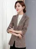 Kombinezony damskie sprawdzone w garniturze biuro damskie Top Korean Fashion Street Szczupły kołnierz retro z długim rękawem Plus Size Blazer Blazer Mujer