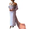 Robes de soirée fourreau élégantes longueur cheville avec train détachable perles de cristal lilas satin arabe robes de soirée formelles simples femmes robe de bal