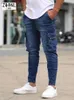 Jeans pour hommes Jeans pour hommes Slim Stretch Jeans Mode décontractée pour hommes Blue Multi-Pocket Travel Jeans Street Work Hip Hop Straight Cut Pants 230301