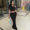 Work Dresses Sexy 2 Piece Sets Women Outfit Maxi Dress Elegant Club Party Crop Top And Long Skirt Suit Ruched Holiday Matching 2023