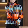 Damenpullover BELIARST100 % Merinowolle Damenbekleidung Pullover Mode Schachbrett Plaid Top Strick Rollkragenpullover Herbst Winter 230301