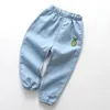 Jeans Boys Girls Summer Casual Thin Long Pants Fashion Solid Color Children Cartoon Embroidery Kids Trousers Denim Clothing 1-6Y