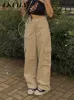 Women's Pants Capris Vintage Cargo Pants Overalls Baggy Jeans Women Fashion 90s Streetwear Big Pockets Wide High Waist Y2k Straight Denim Trousers 230301