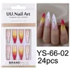 False Nails 24pcs Flame Design Long Almond French Love Chain Pattern Fake Press On Full Cover