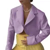 Terno feminino colar de colarinho de colarinho comprido Mulheres Blazer Blazer Button Navel Aneco Jaqueta Tipo curto