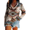 Vintage Geometric Graphic T Shirt Fashion Blouse V Neck Tunic Tshirt Long Sleeve Top Aztec Ethnic Style Western Pullover 230301