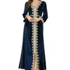 Ethnic Clothing Dresses For Women 2023 Autumn Winter Velvet Embroidery V-Neck Long Sleeve Split Hem Robe Abayat Muslim Abaya Dress Dubai