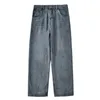 Męskie dżinsy męskie jeansy wiosna jesień worka prosta szerokie spodnie koreańskie modne solidne dna vintag dna swobodne spodnie plus rozmiar męski odzież Z0301