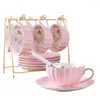 Cups Saucers 1-6PCS Pink Romantic Pumpkin Coffee Cup Set Kitchen Accessories Bone China Ceramics Tea Organizer English Afternoon Red