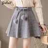 Jupes Jielur Plaid Femmes Jupe Hiver Mince Noir Saia Faldas Chic Mini A-ligne Jupe Haute Wiast Zipper Jupes Femmes Automne S-XXL 230301