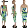 Dwuczęściowa sukienka CMYAYA Summer Kobiet Mody Zestaw nadruku bez ramięci bez rękawów elastyczne topy spódnice 2
