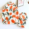 Womens Sleepwear Qsrocio Pyjamas Set Warm Flanell Orange Print Casual Homewear V Neck Nightwear Femme For Winter 230228