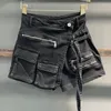 Women's Shorts Summer 2023 Irregular Multi-pocketA-line Denim Skirt Women High Wasit Loose Wide-leg Short Jeans GE848