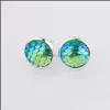 car dvr Stud 12Mm Resin Fish Scale Sier Plated Earings Drusy Druzy Earrings Jewelry Women Party Gift Dress Candy Colors Drop Delivery Dhbbz