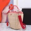 Straw Tote Bag Vegetable Basket Bags Crossbody Handbag Shoulder Handbags Removable Wide Shoulder Strap Bamboo Weaving