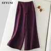 Women's Pants Capris Purple Solid 6 Colors Cotton Linen Wide Leg Women's Pants High Waist Button Pocket Korean Fashion Ankle-length Pants for Women 230301