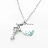 Pendant Necklaces key heart necklace female stainless steel couple big blue pink green pendant jewelry for neck gift for girlfriend accessories wholesale T230301