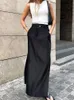 Skirts Taruxy Black Skirt Women Autumn Streetwear High Waisted Pencil Long Skirts Dress Femme Casual Split Vintage Silk Skirt 230301