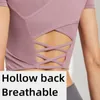 Active Shirts Women Sexy Hollow Back T-Shirts Breathable Gym Fitness Yoga Short Sleeve Running Sport Crop Top Slim Soft Training Workout