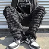 Men's Jeans White Hip Hop Jeans Striped Tassel Frayed Straight Baggy Jeans Pants Harajuku Male Female Solid Streetwear Casual Denim Trousers Z0301