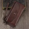 Plånböcker retro läder herrplånbok korthållare långa män dragkedja handväska första lagret kohud tunt sektion enkel tidvatten 3 våt man
