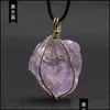 car dvr Pendant Necklaces Gold Wire Wrap Healing Reiki Stone Women Jade Crystal Semiprecious Gem Necklace Energy Jewelry Drop Delivery Pendan Dhvn7