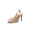 Sandali Argento Tessuto con paillettes dorate Glitter Bling Scarpe da donna Punta a punta Tacchi alti super sottili Pompe da donna Summer Slingback