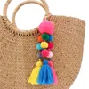 Keychains Boheemse kleurrijke handgemaakte POM Keychain Lady Girl Bag Style Accessoires HOUTEN KRAAD TASSEL SIERARY