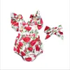 Девочки -дизайнерская одежда Baby Summer Floral Clothing Sets Kids Flowers Printed Dompers Костюма для повязки на голову костюмы для младенцев боди на головном уболе