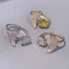 Cluster Rings Trendy Luxury Geometry Cubic Zircon Crystal CZ Anelli di fidanzamento per le donne Wedding DUBAI Bridal Adjust Ring J2080 G230228