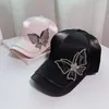 Ball Caps Shiny Rhinestone Butterfly Baseball Cap Women Spring Summer Silk Satin Snapback Hat Fashion Outdoor Visor Beach Sun HatsJ230228