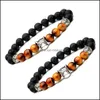 voiture dvr brins de perles hommes naturel noir perles de roche de lave tête de léopard bracelet à breloques 8 mm drop livraison bijoux bracelets Dhb7Y